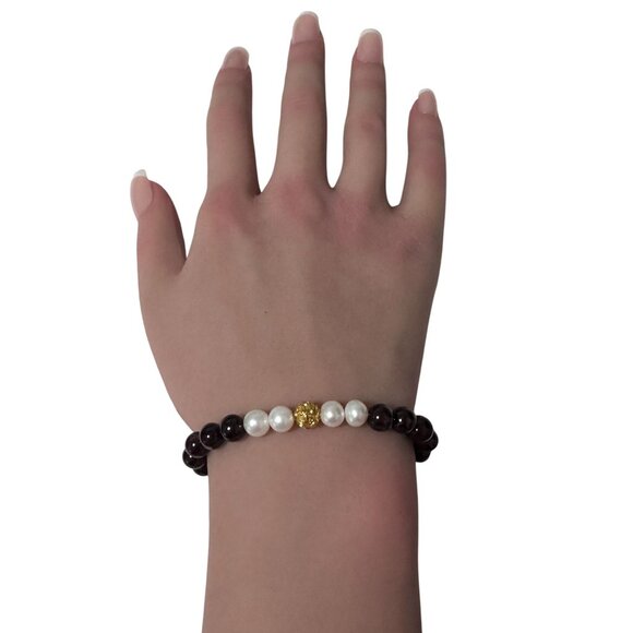 18K Gold Money Coin Ball Gemstones Birthstones Pearl Garnet 6mm - Picture 6 of 7